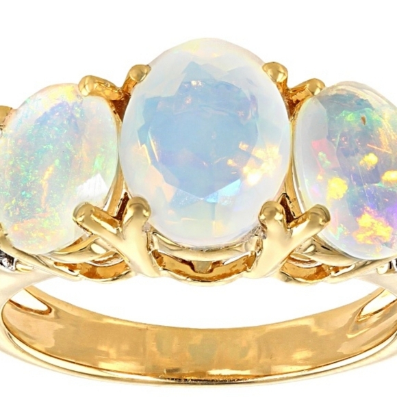 Multicolor Ethiopian Opal 18k Yellow Gold over Sterling Silver 💍 2.58ctw! - Picture 3 of 4